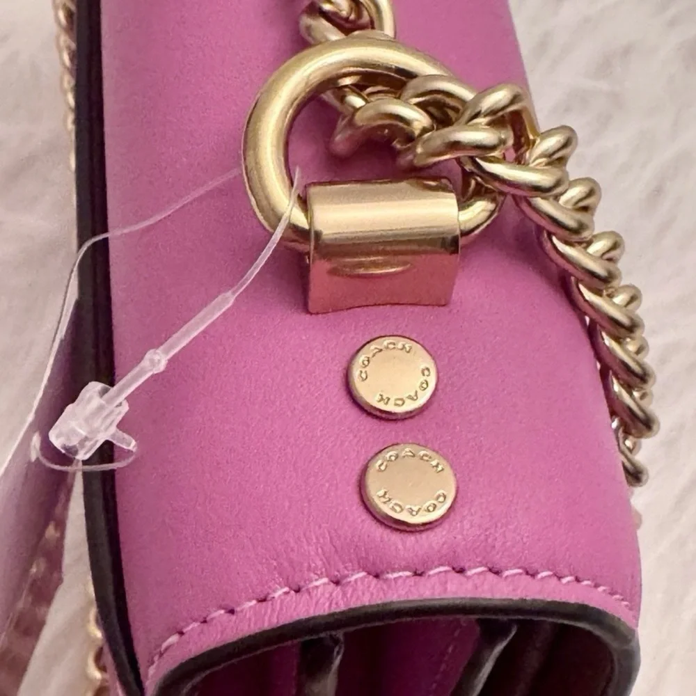 Coach Pink and Brown Leather Chain Crossbody Bag - Picture 10 of 10